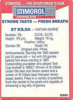 1990 AFL Scanlens Stimorol #136 Nathan Burke Back